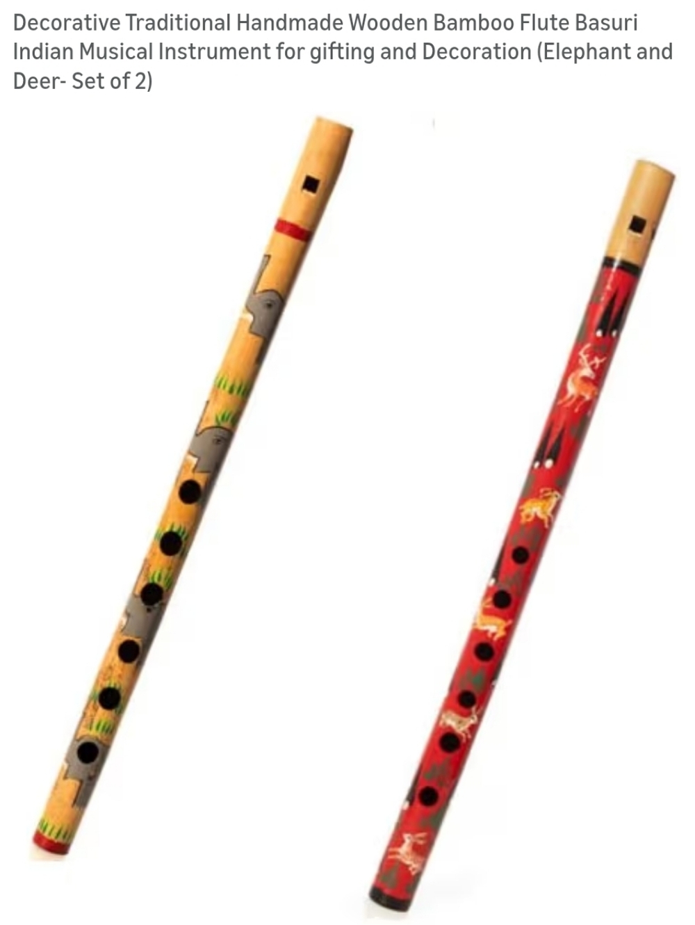 Handmade Decorative Bamboo Flute Set – Elephant & Deer Painted Designs
